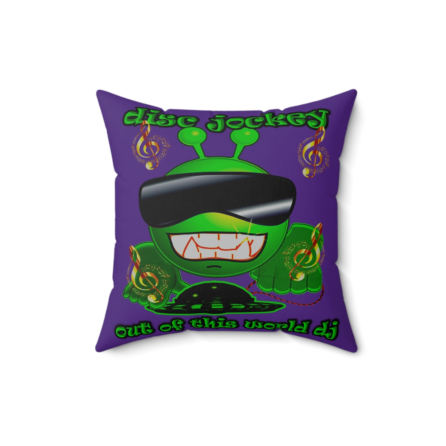 disc jockey - Spun Polyester Square Pillow - (purple)