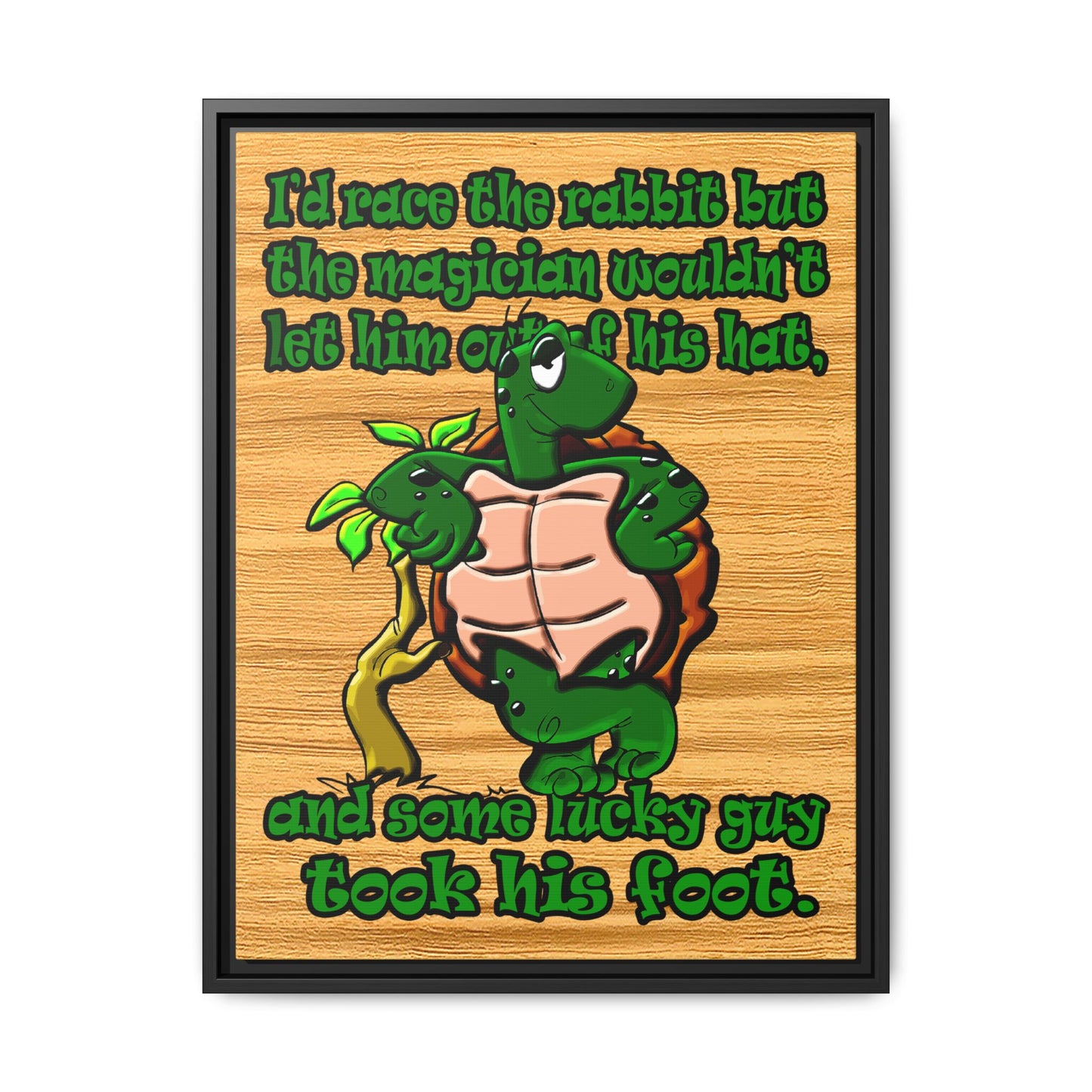 turtle race - framed canvas art (butterscotch wood finish)