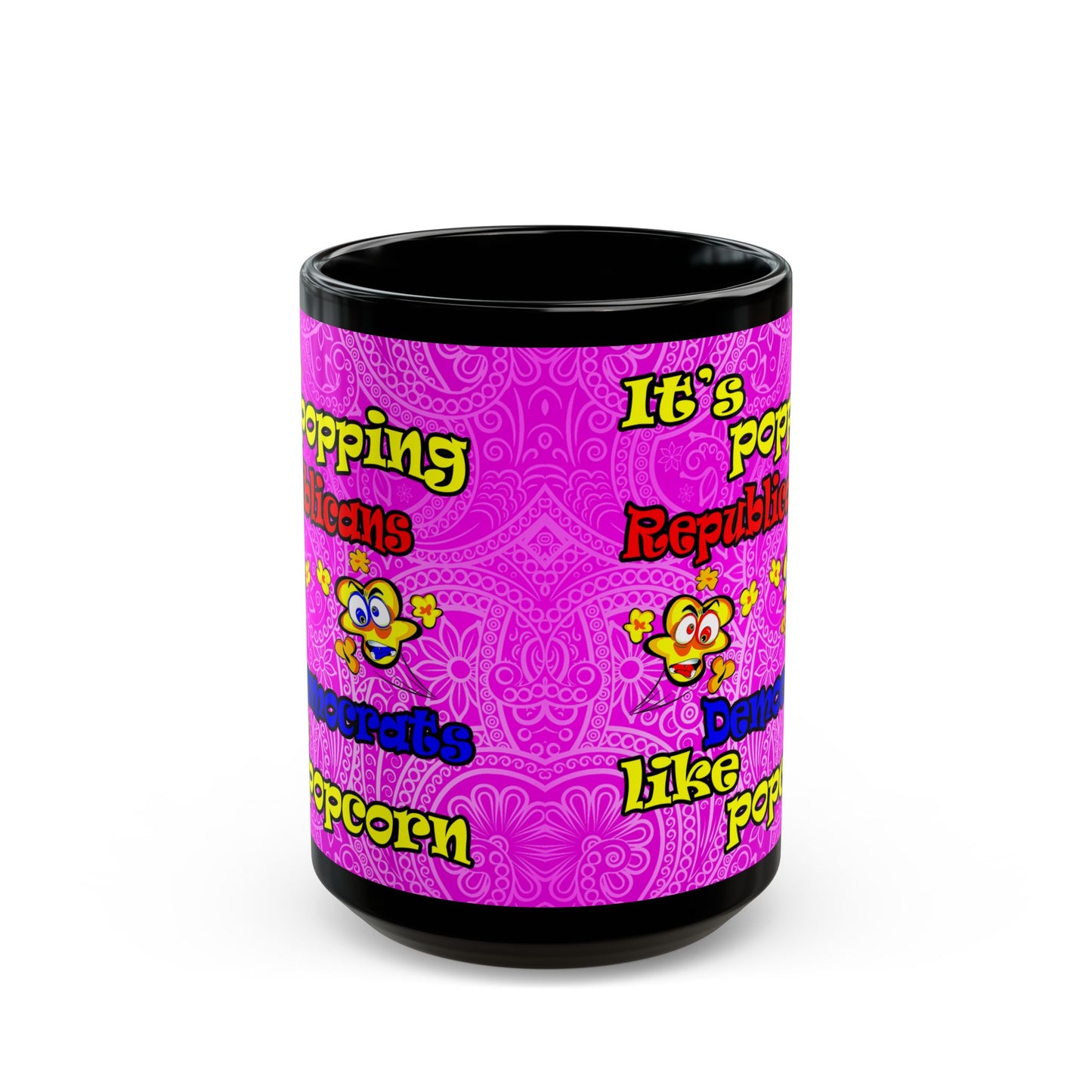 popping like popcorn - Black Mug (pink swirl)