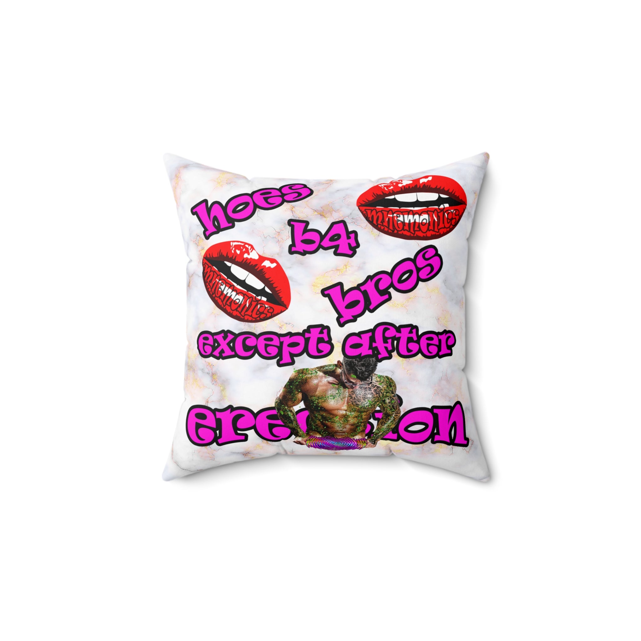 hoes b4 bros - Spun Polyester Square Pillow - (white marble)