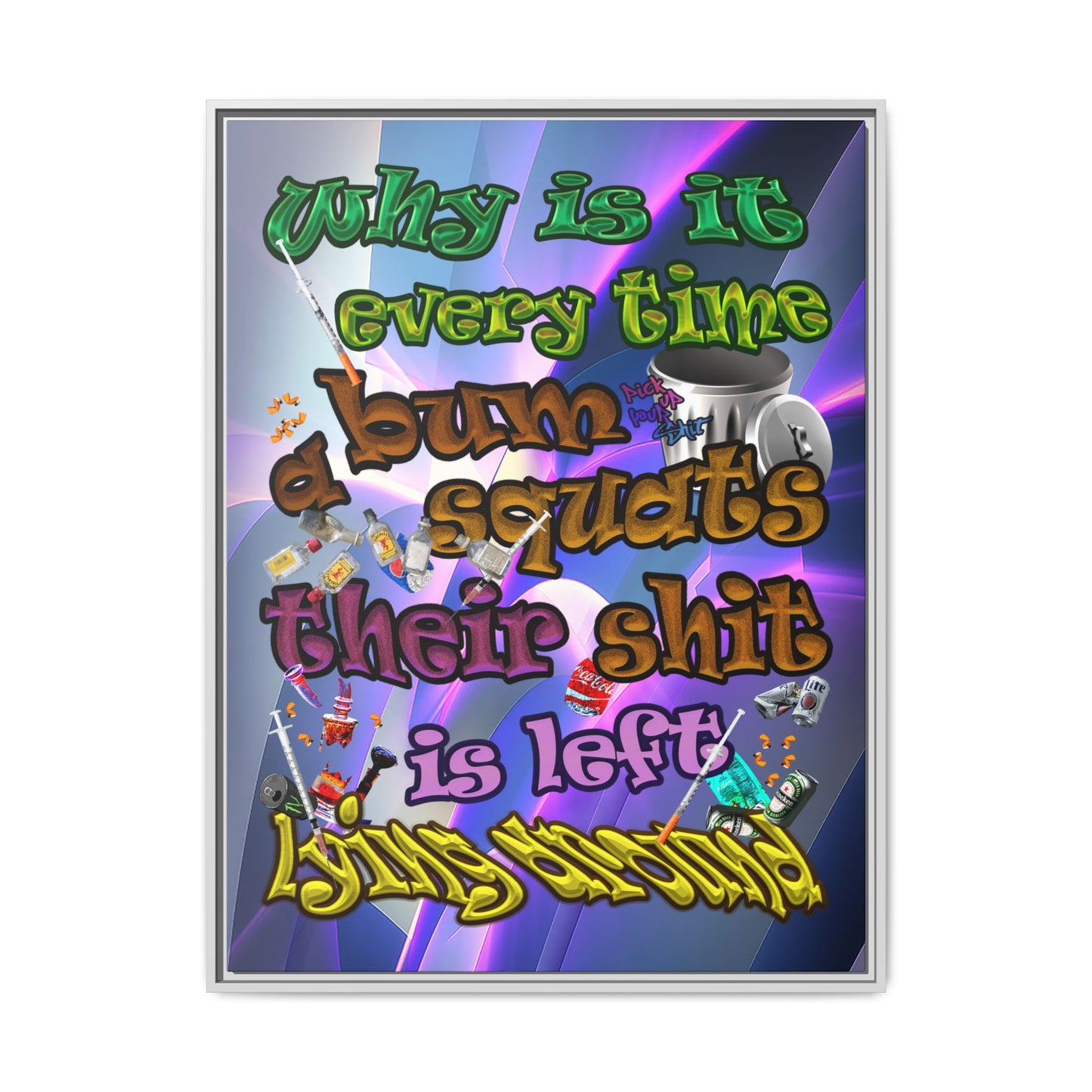the bum's shit - framed canvas art (grey-pink wave)