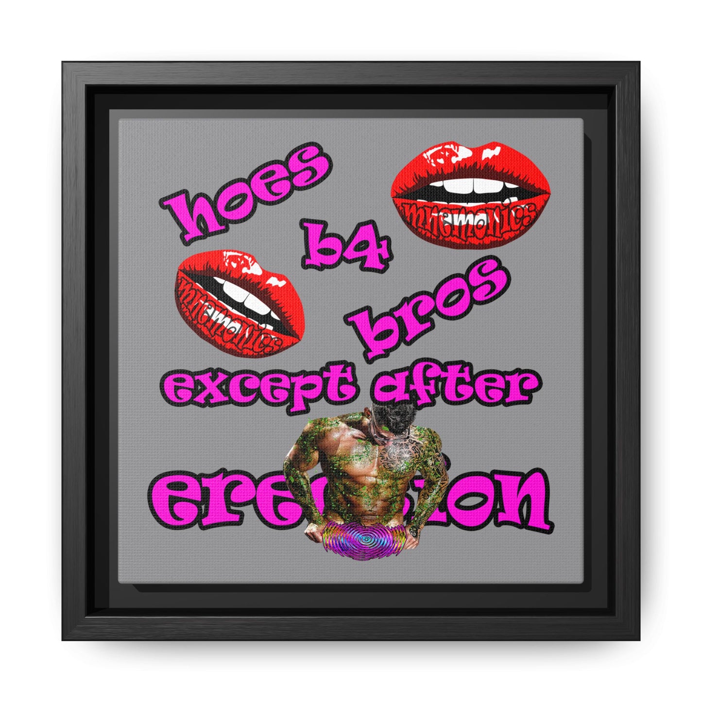 hoes b4 bros - framed canvas art (grey)