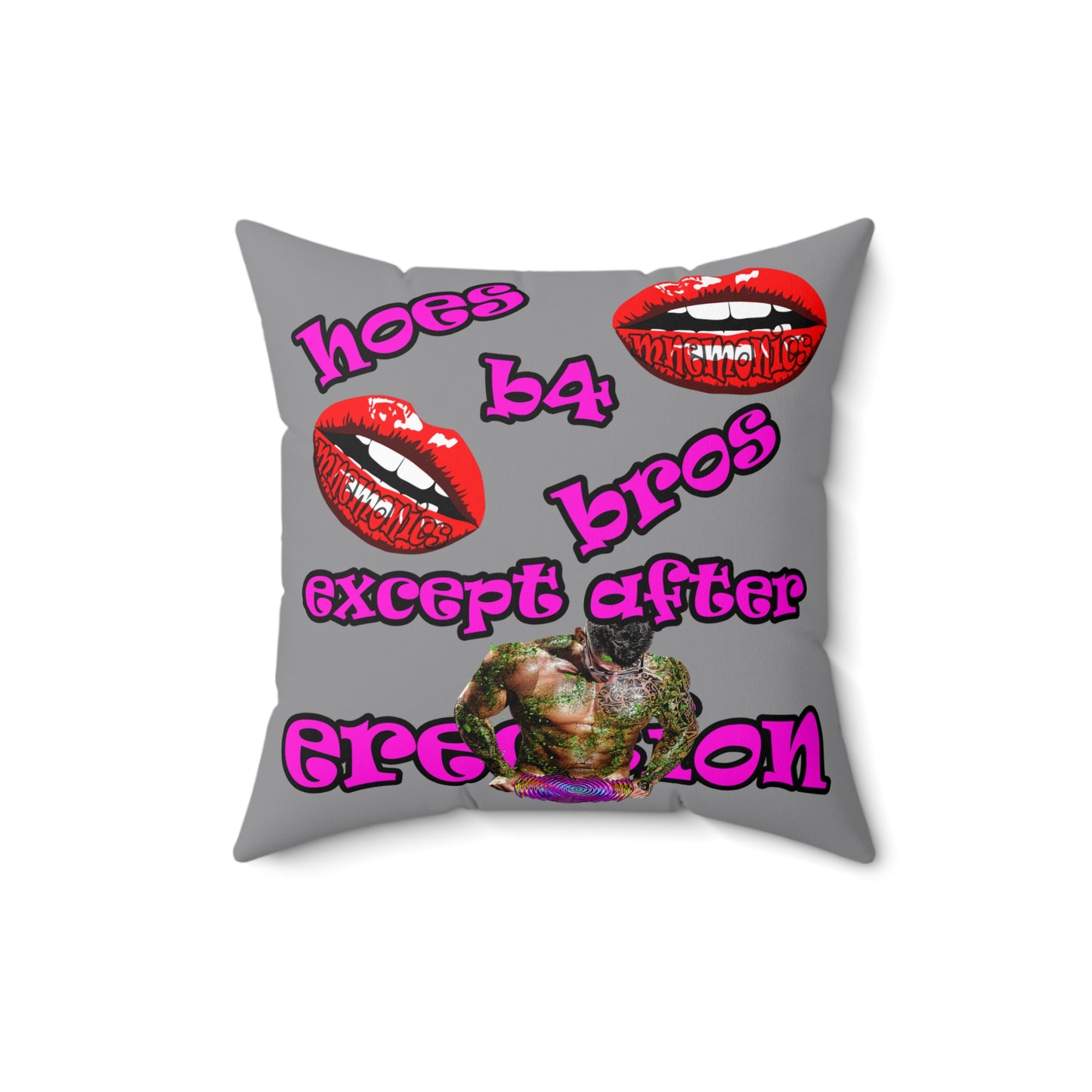 hoes b4 bros - Spun Polyester Square Pillow - (grey)