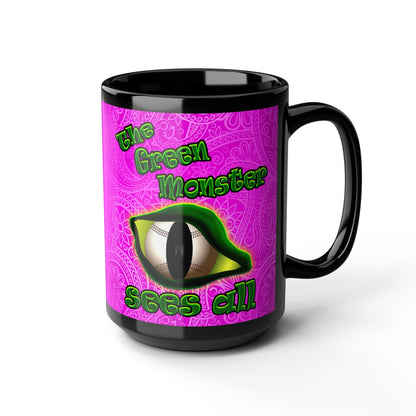 green monster - Black Mug (pink swirl)