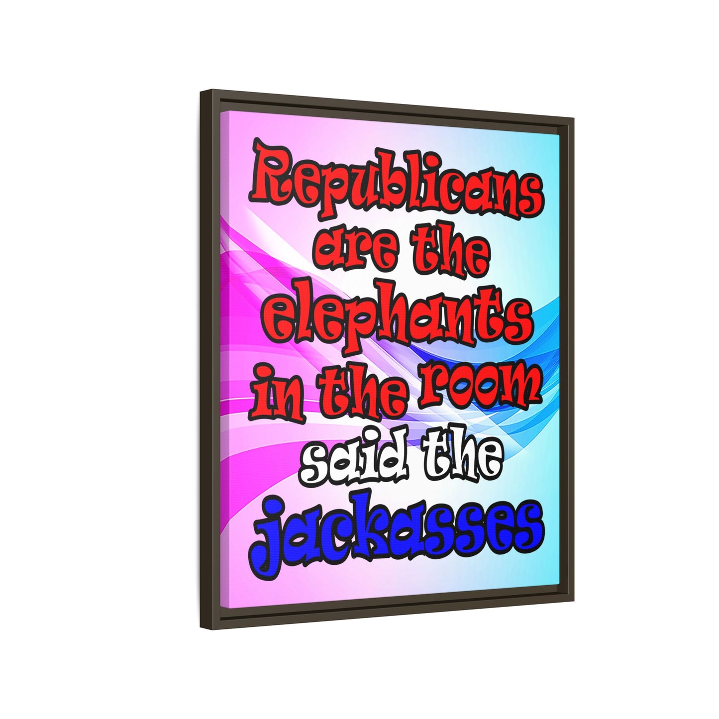 donkeys and elephants - framed canvas art (light blue-pink wave)