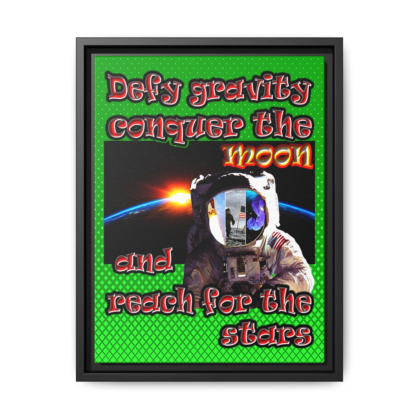 defy conquer reach - framed canvas art (logo green)