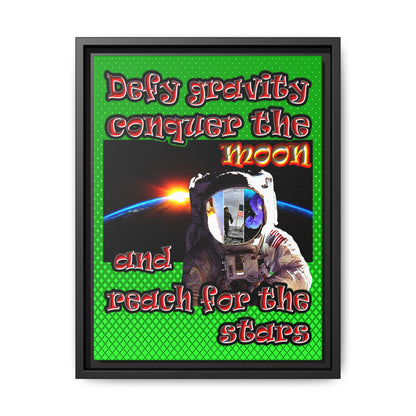 defy conquer reach - framed canvas art (logo green)