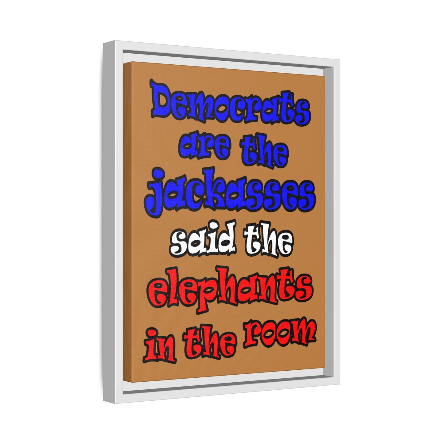 donkeys and elephants - framed canvas art (light brown)