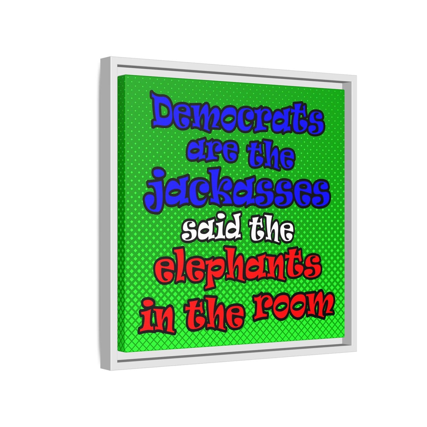donkeys and elephants - framed canvas art (logo green)
