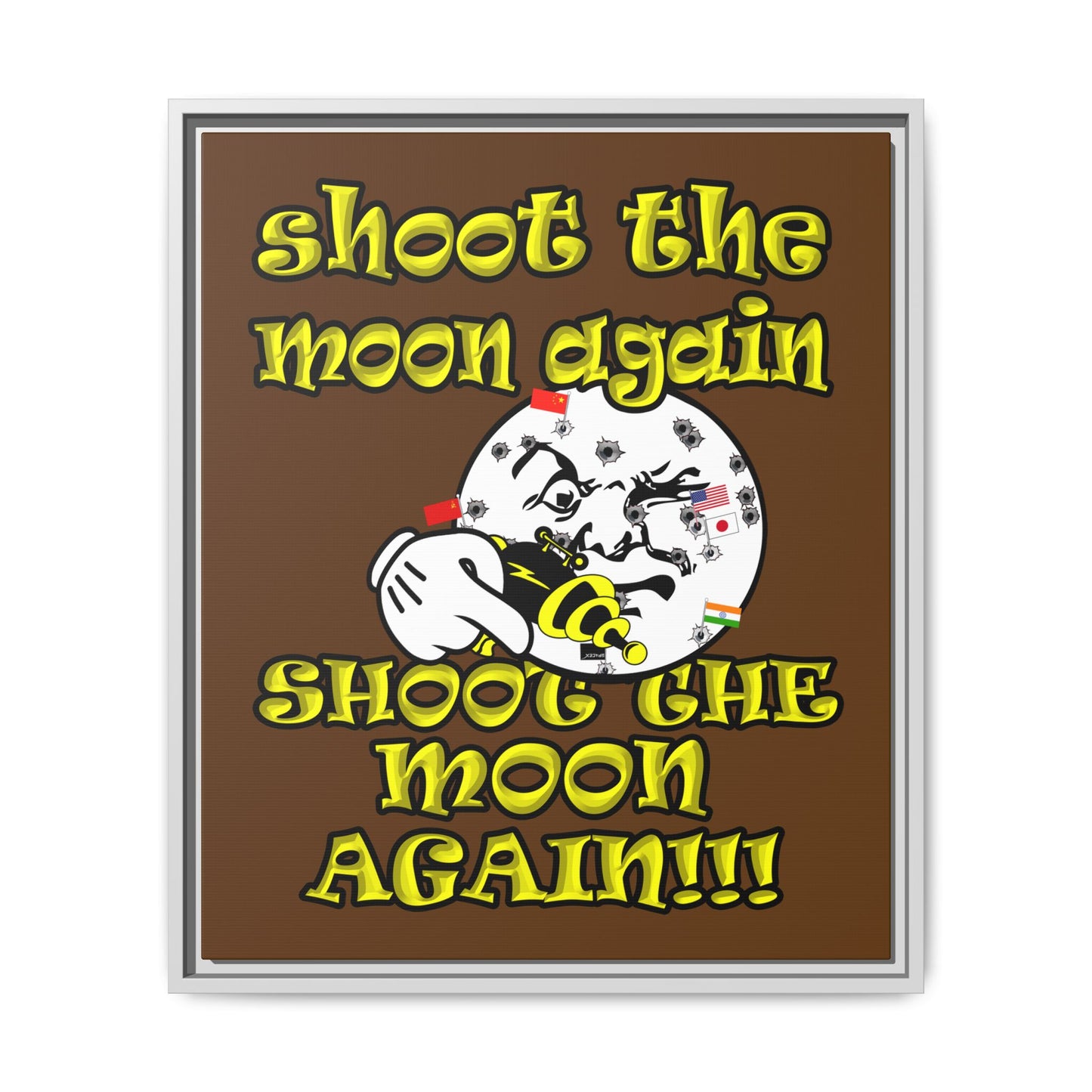 shoot the moon again - framed canvas art (brown)