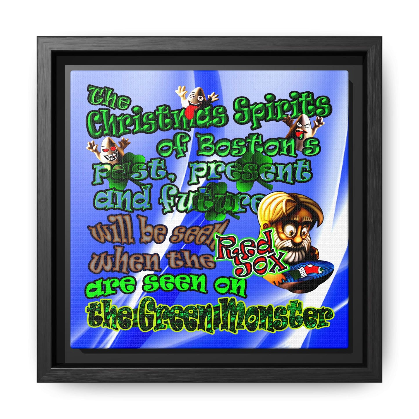 christmas spirits of boston - framed canvas art (blue-white wave)