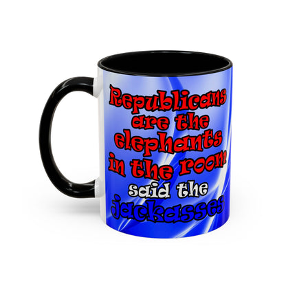 donkeys and elephants - Accent Mug (blue-white wave)