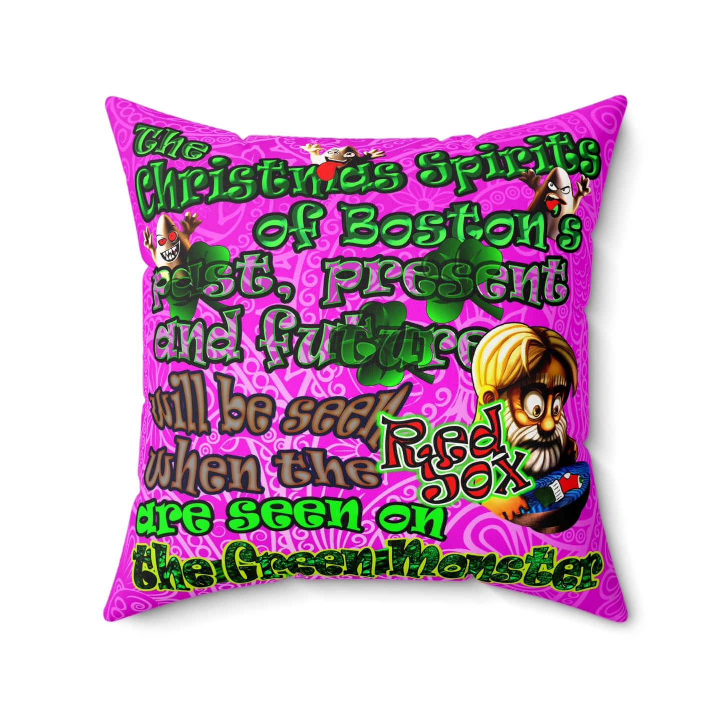 christmas spirits of boston - Faux Suede Square Pillow - (pink swirl)