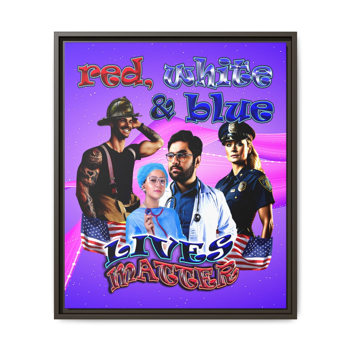 rw&b lives matter - framed canvas art (purple-pink wave)