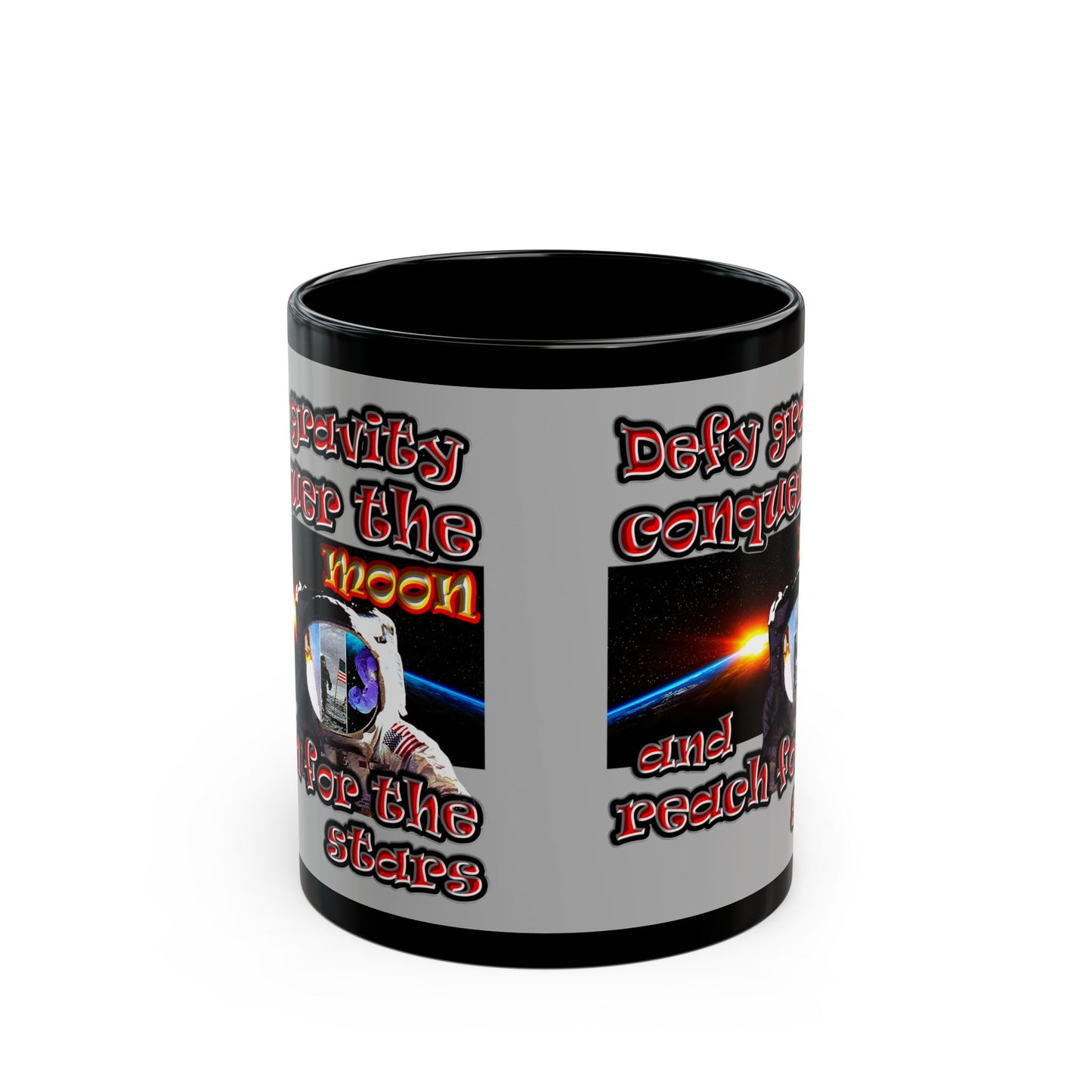 defy conquer reach - Black Mug (light grey)