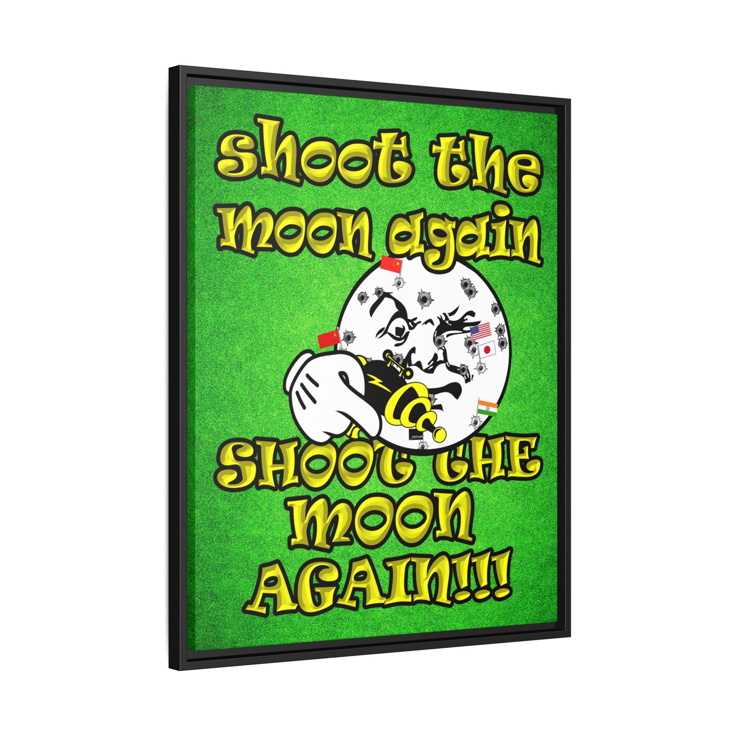 shoot the moon again - framed canvas art (green turf)