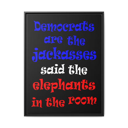 donkeys and elephants - framed canvas art (black)