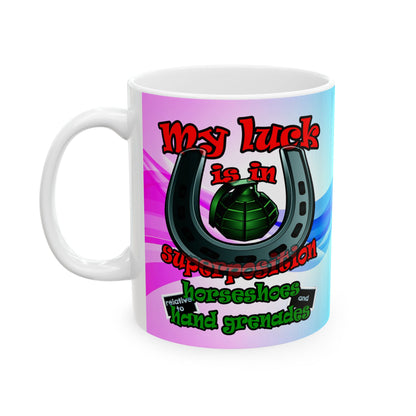 my luck - White Mug (light blue-pink wave)