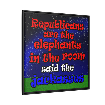 donkeys and elephants - framed canvas art ('snoops' background)
