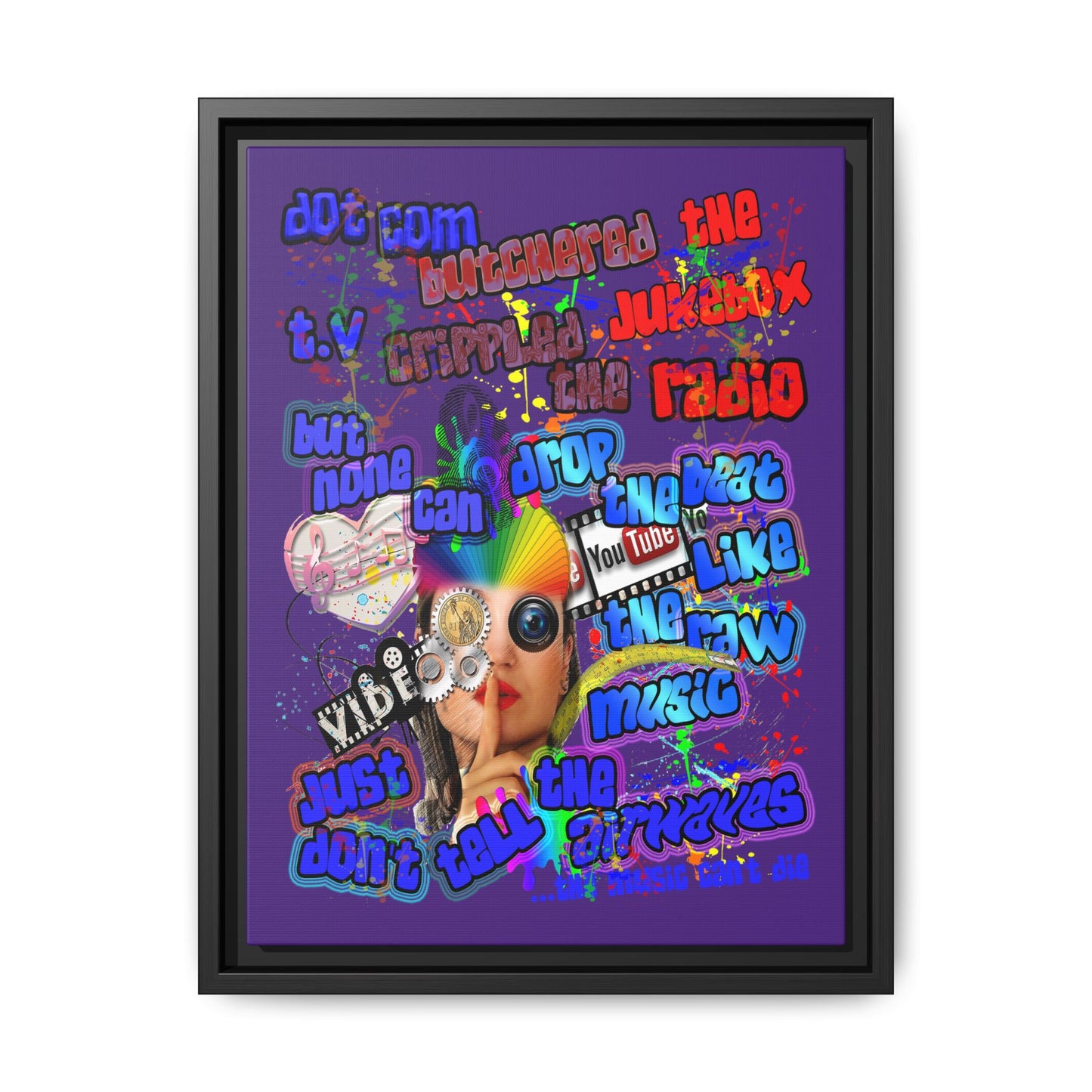 drop the beat - framed canvas art (purple)
