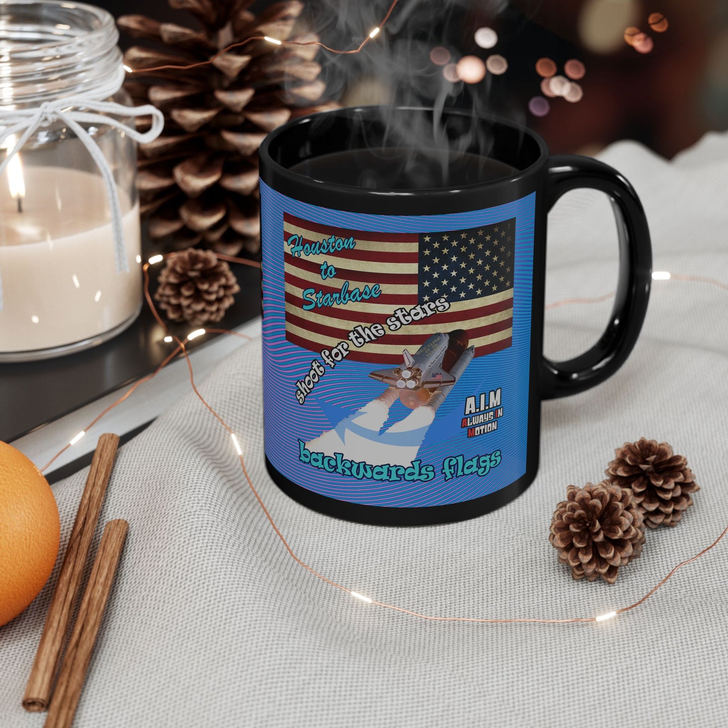 shoot for the stars - Black Mug (light blue-purple wave)