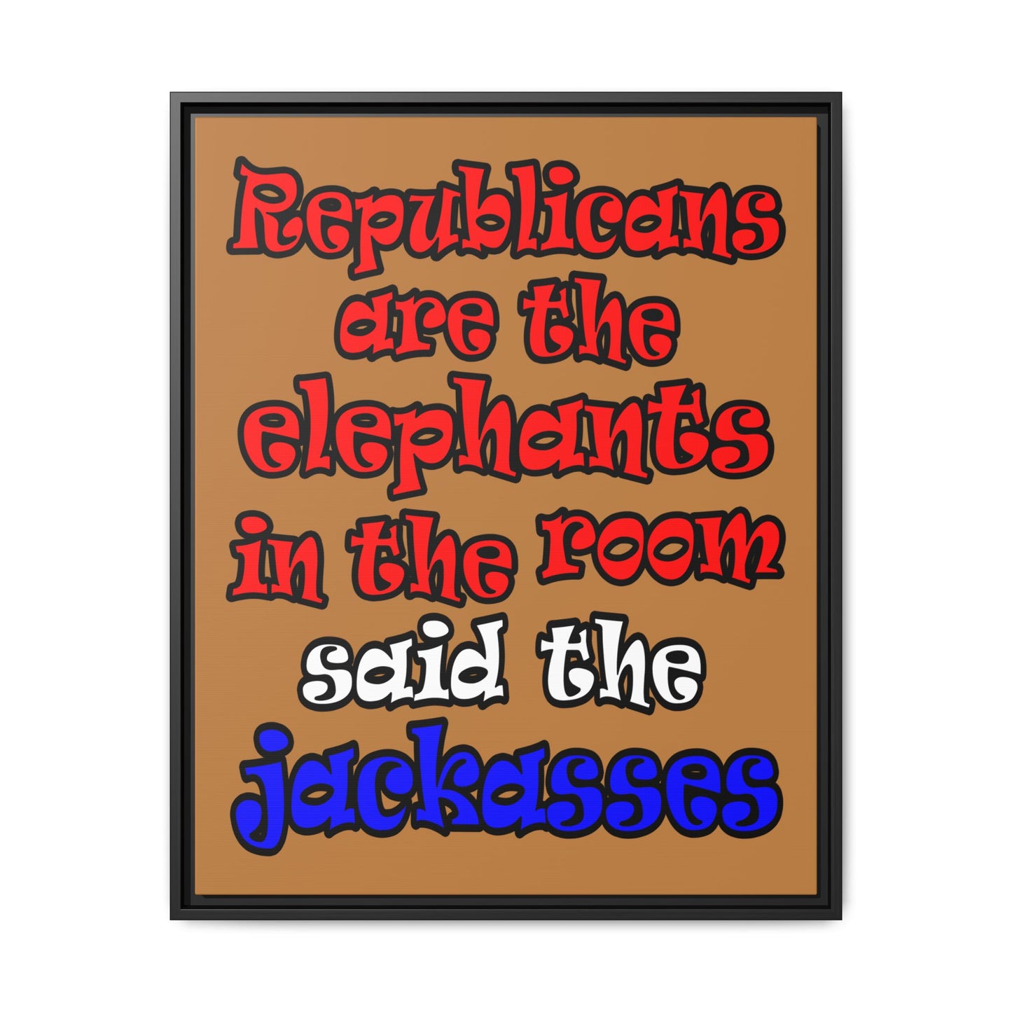 donkeys and elephants - framed canvas art (light brown)