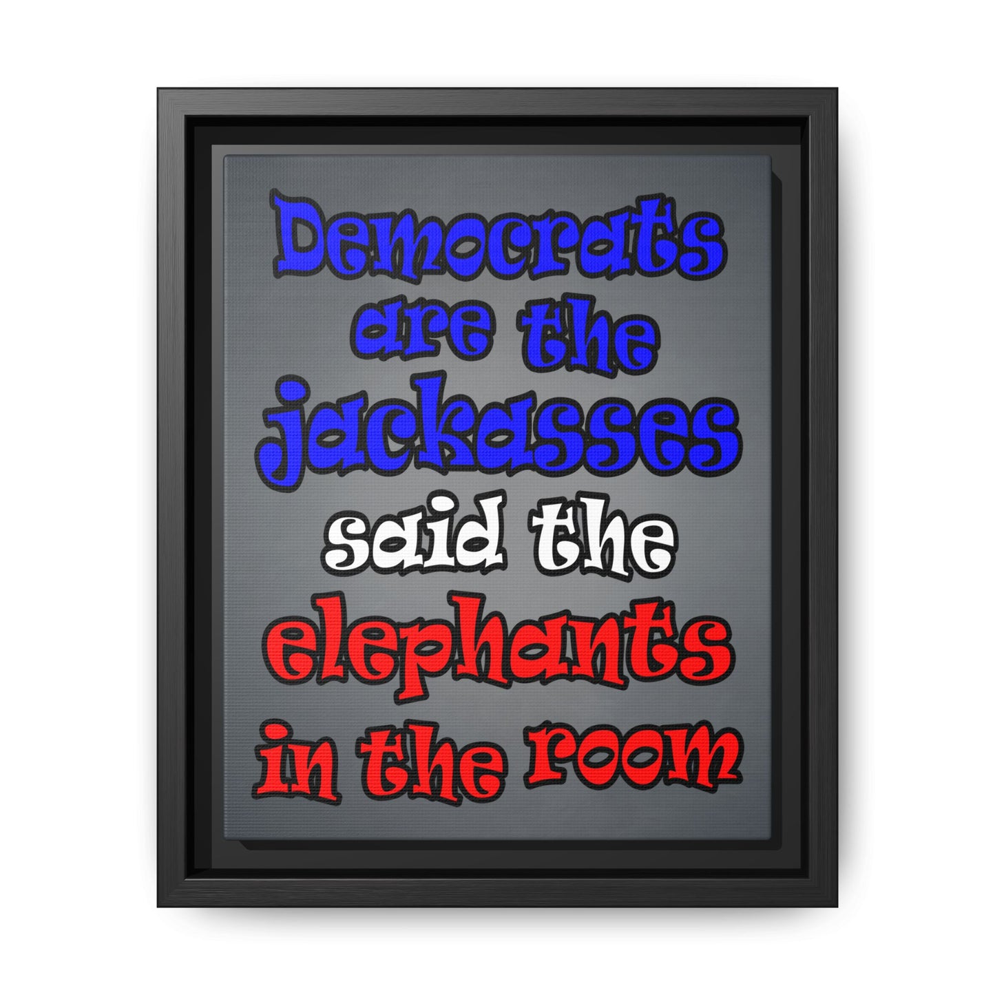 donkeys and elephants - framed canvas art (grey-light grey)