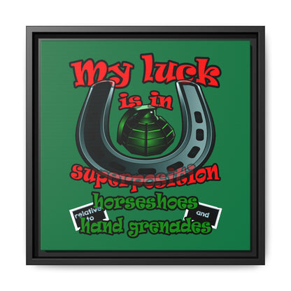my luck - framed canvas art (dark green)