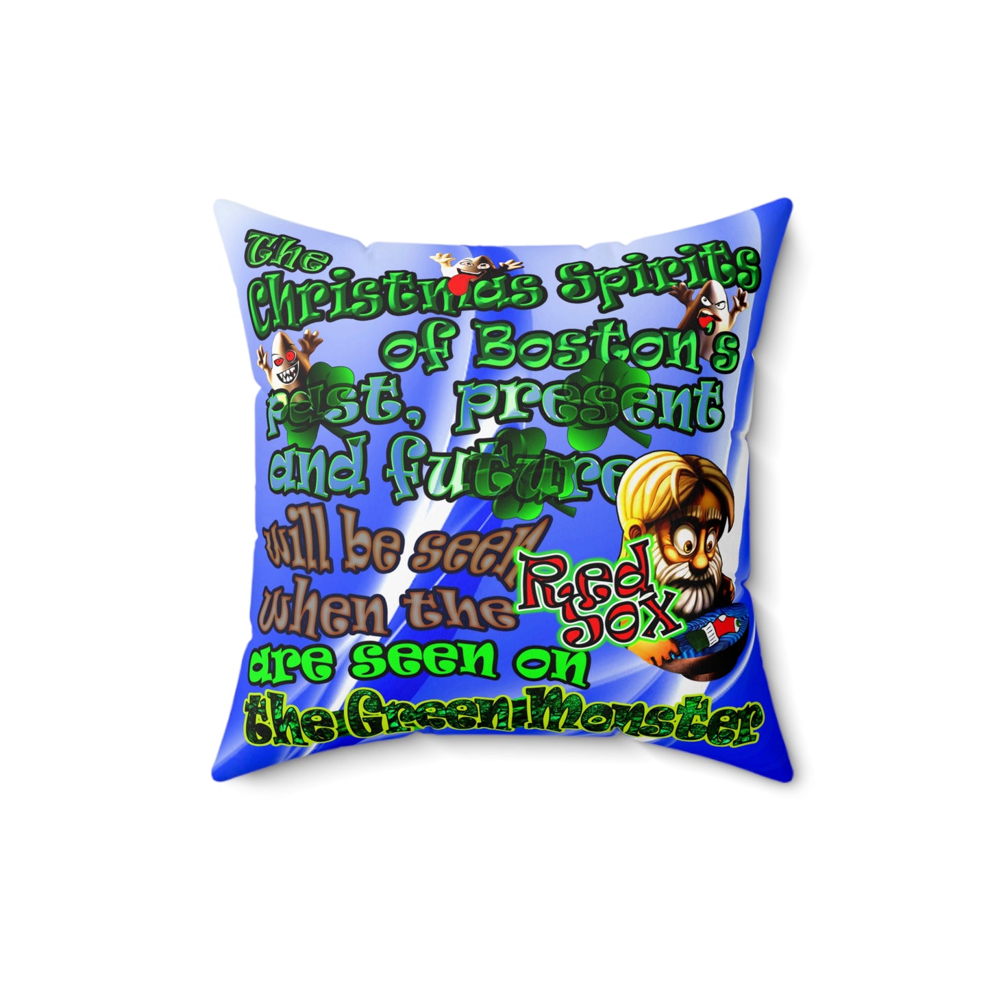 christmas spirits of boston - Spun Polyester Square Pillow - (blue-white wave)