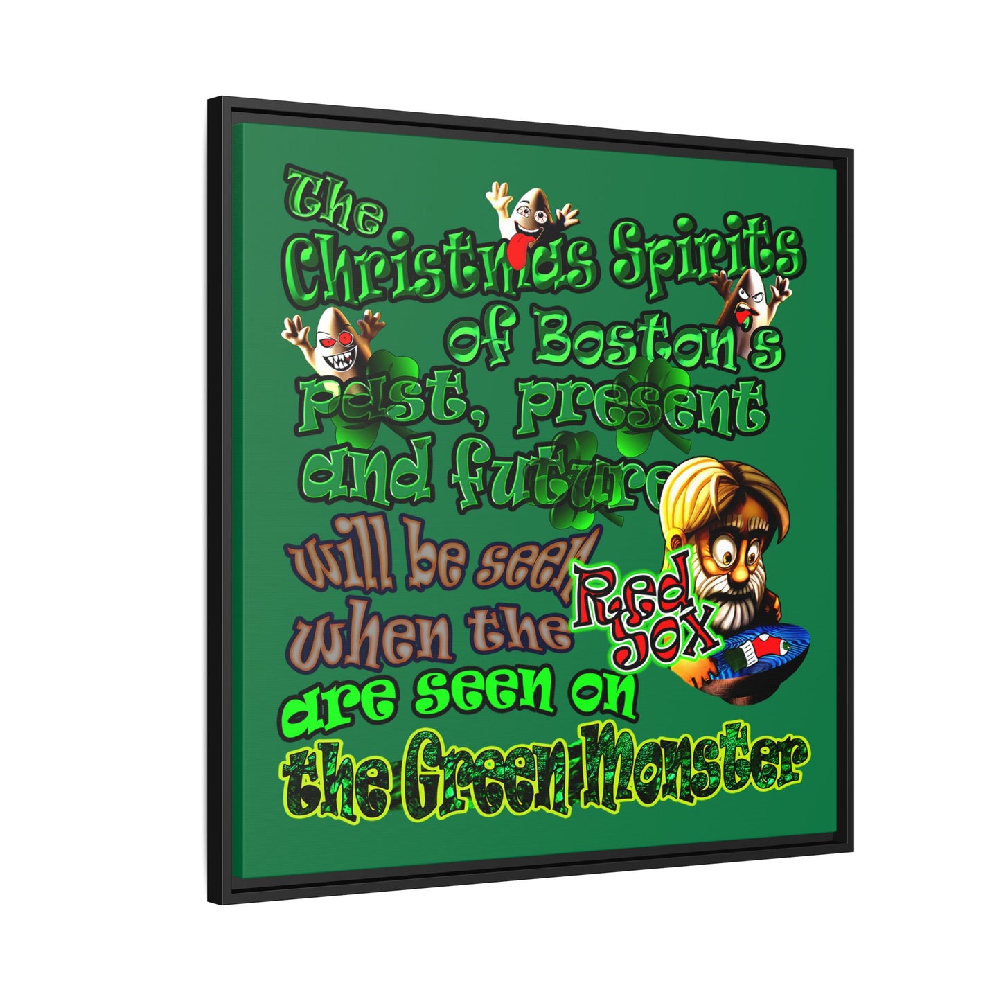 christmas spirits of boston - framed canvas art (dark green)