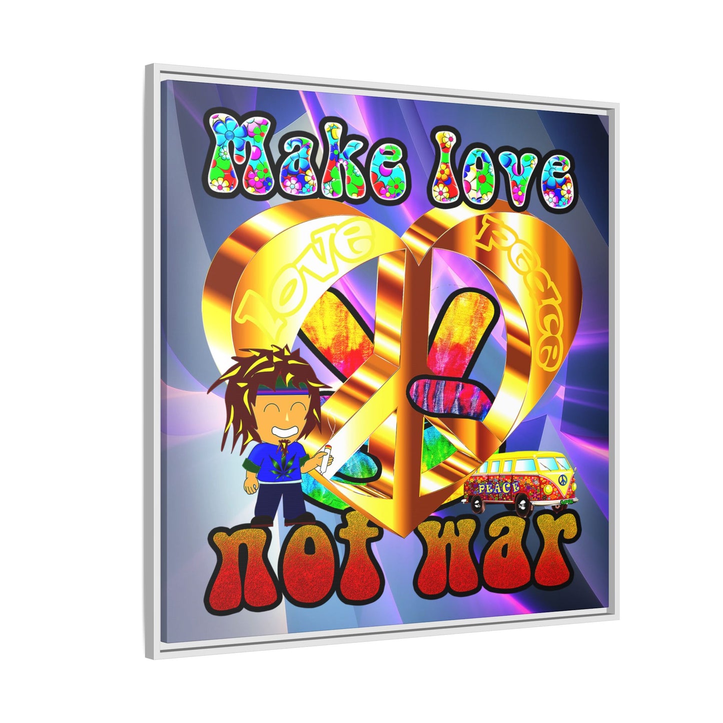 love peace - framed canvas art (grey-pink wave)