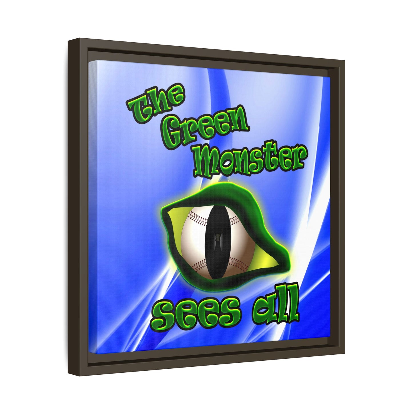 green monster - framed canvas art (blue-white wave)