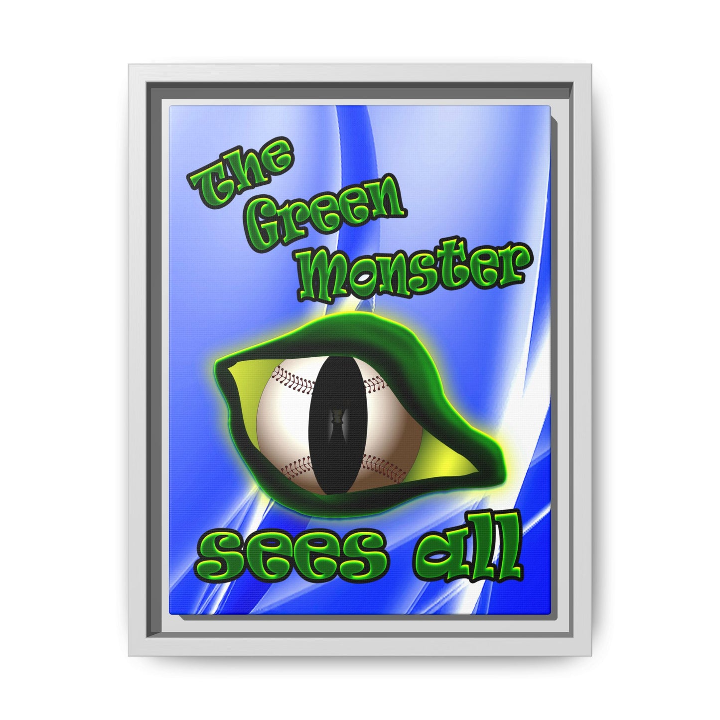 green monster - framed canvas art (blue-white wave)