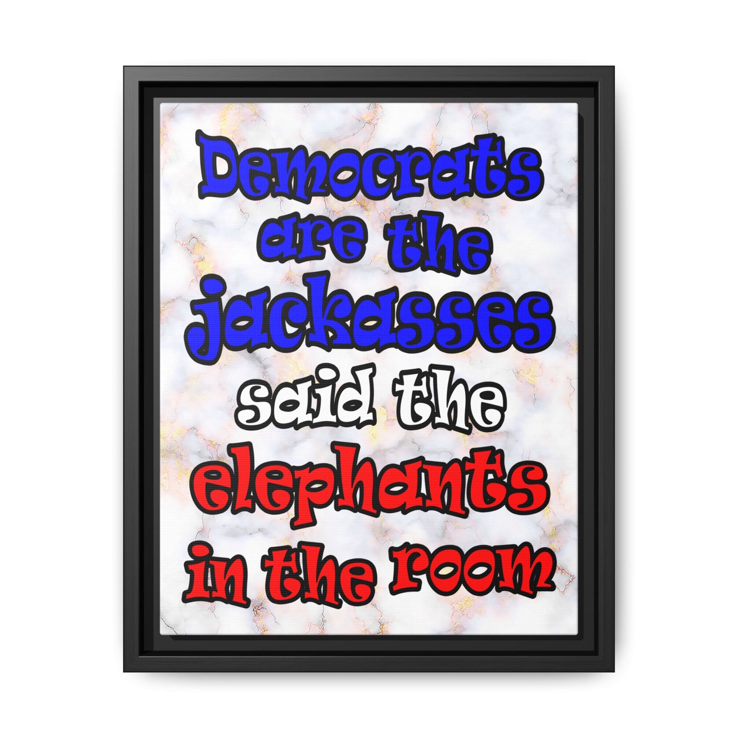 donkeys and elephants - framed canvas art (white marble)