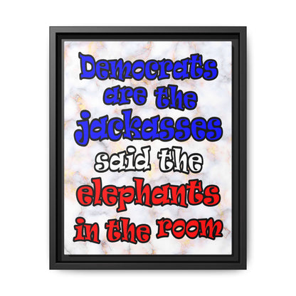 donkeys and elephants - framed canvas art (white marble)