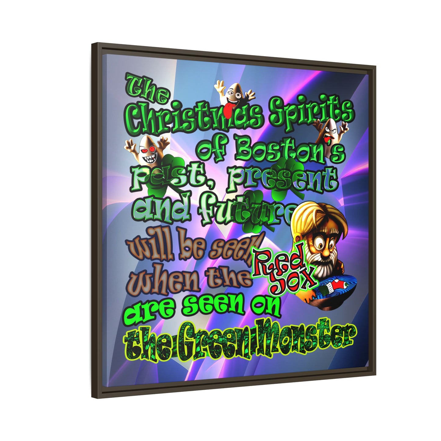 christmas spirits of boston - framed canvas art (grey-pink wave)