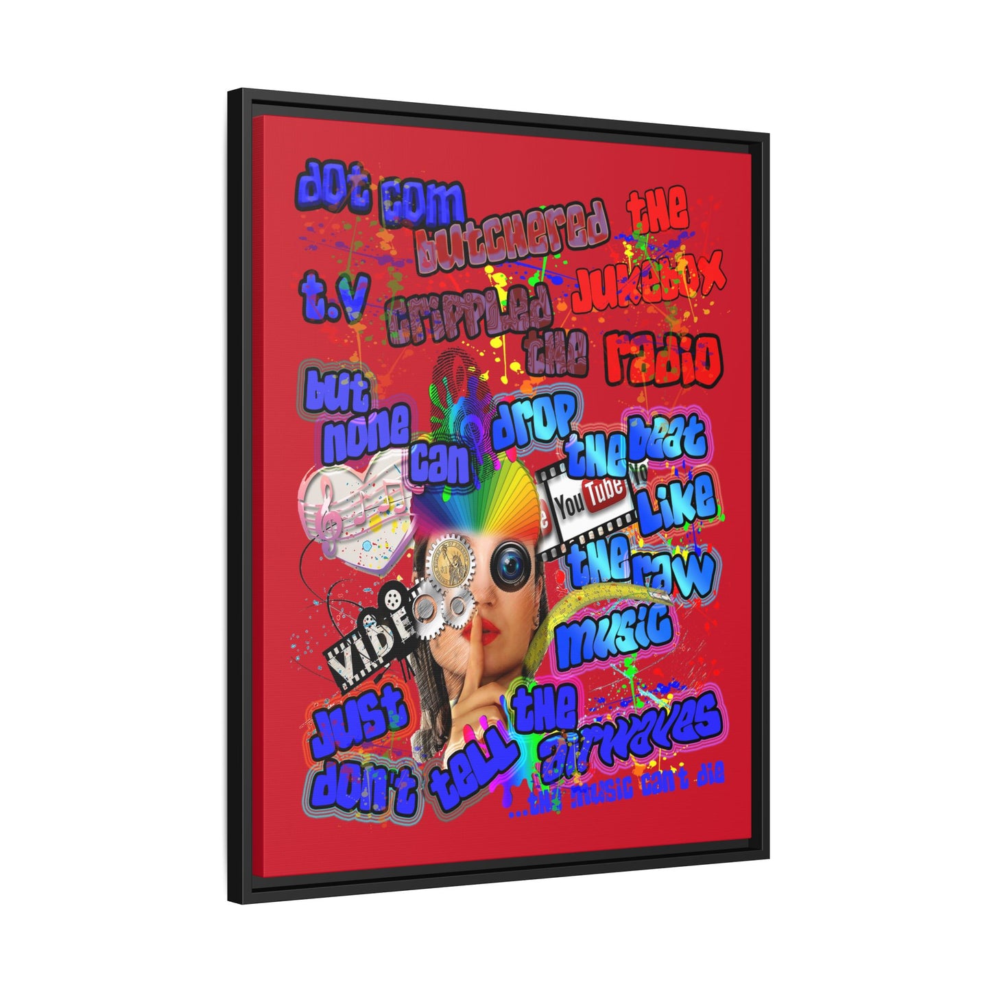 drop the beat - framed canvas art (dark red)
