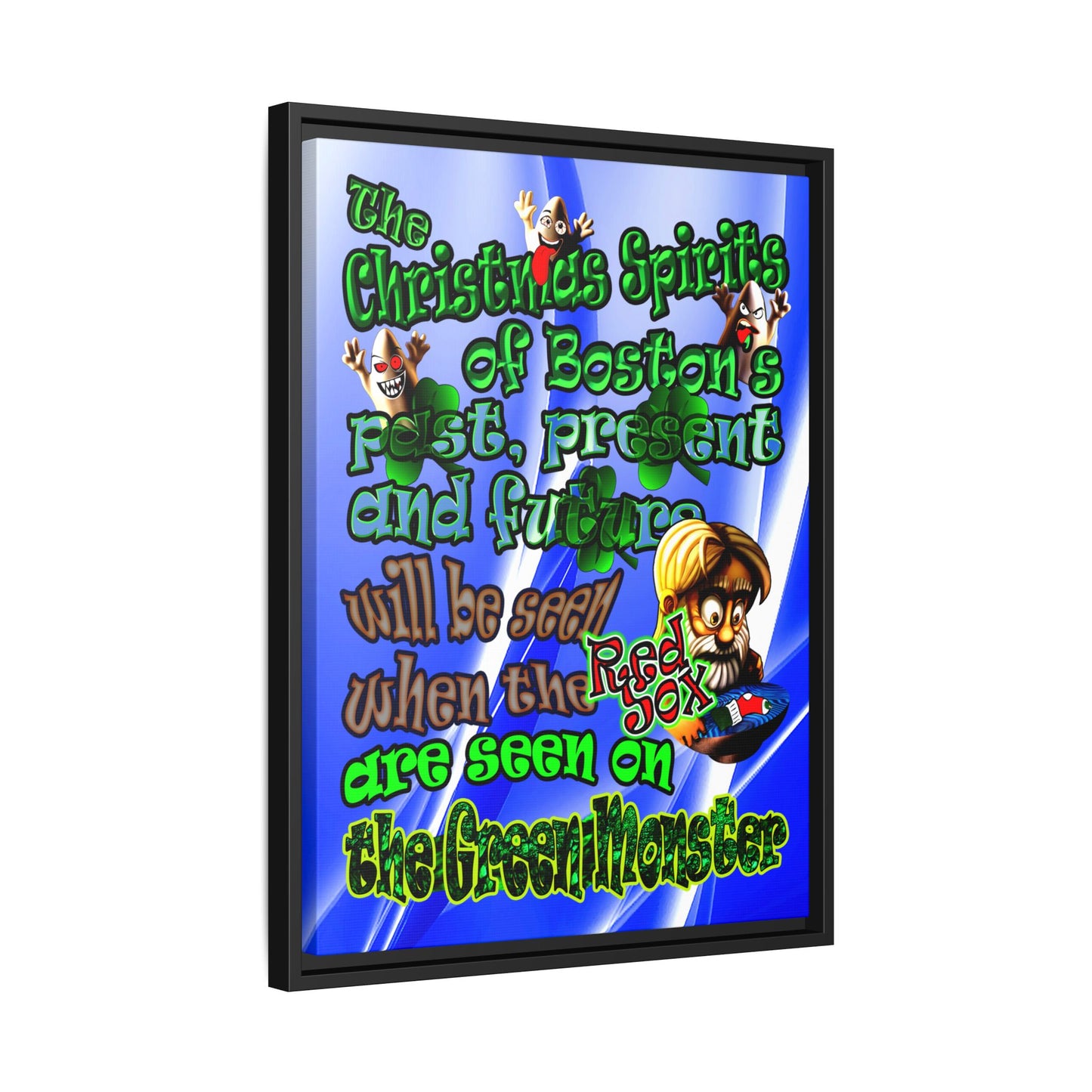 christmas spirits of boston - framed canvas art (blue-white wave)