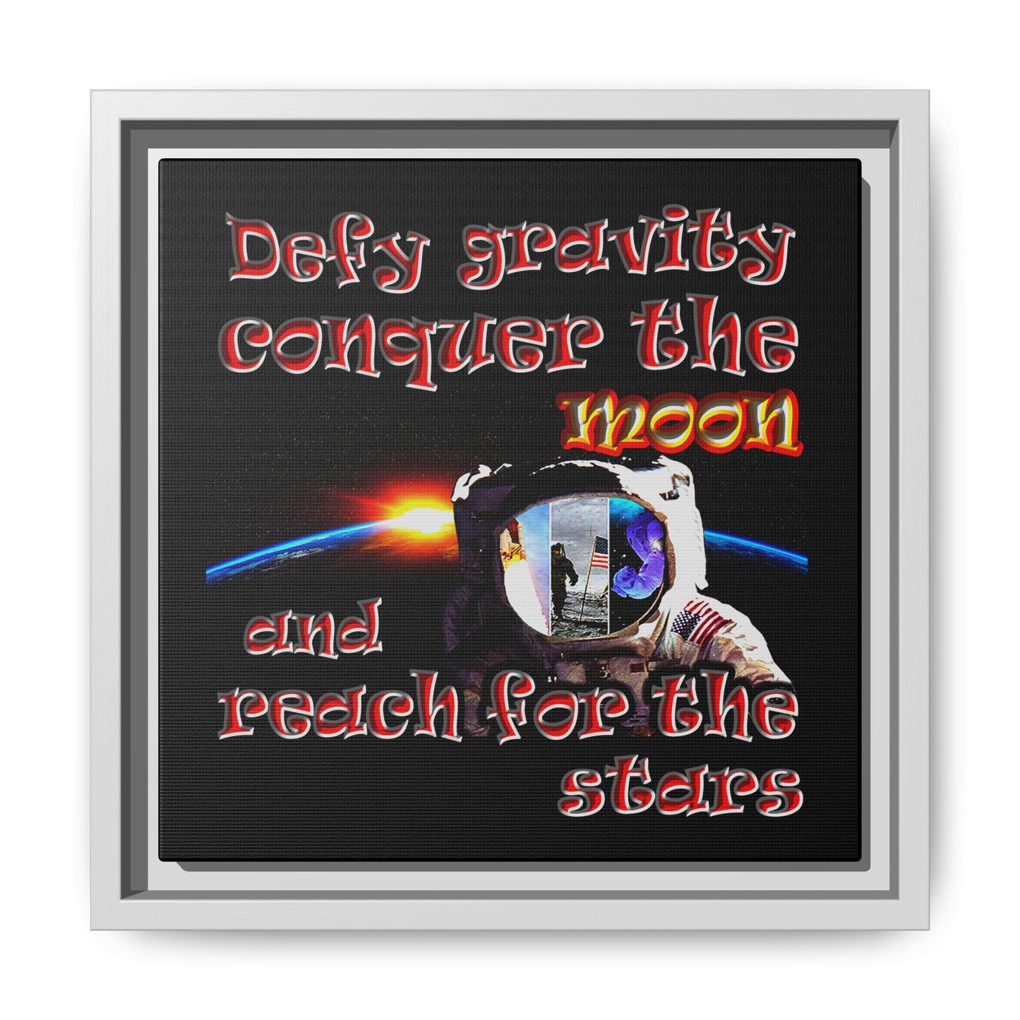 defy conquer reach - framed canvas art (black)