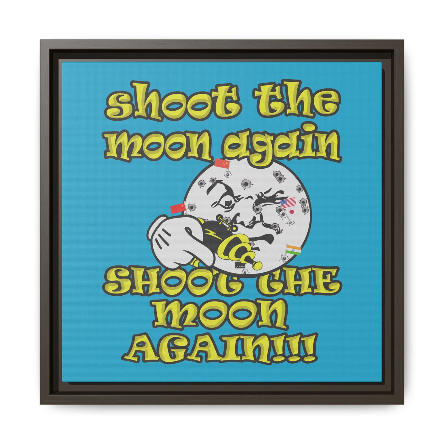 shoot the moon again - framed canvas art (turquoise)