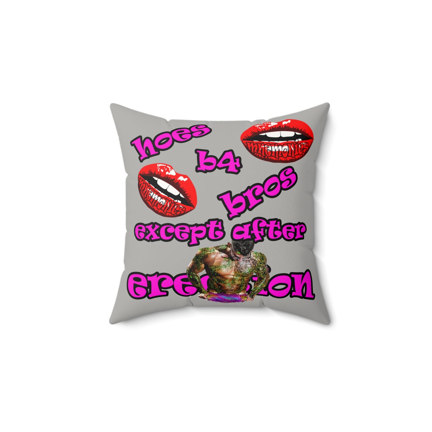 hoes b4 bros - Faux Suede Square Pillow - (light grey)