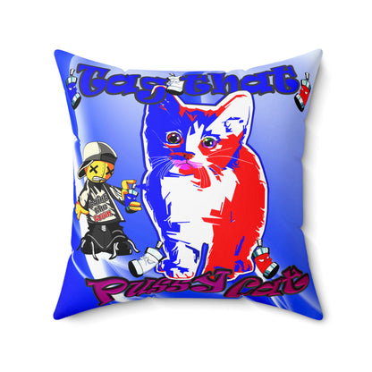 tag that - Spun Polyester Square Pillow - (blue-white wave)