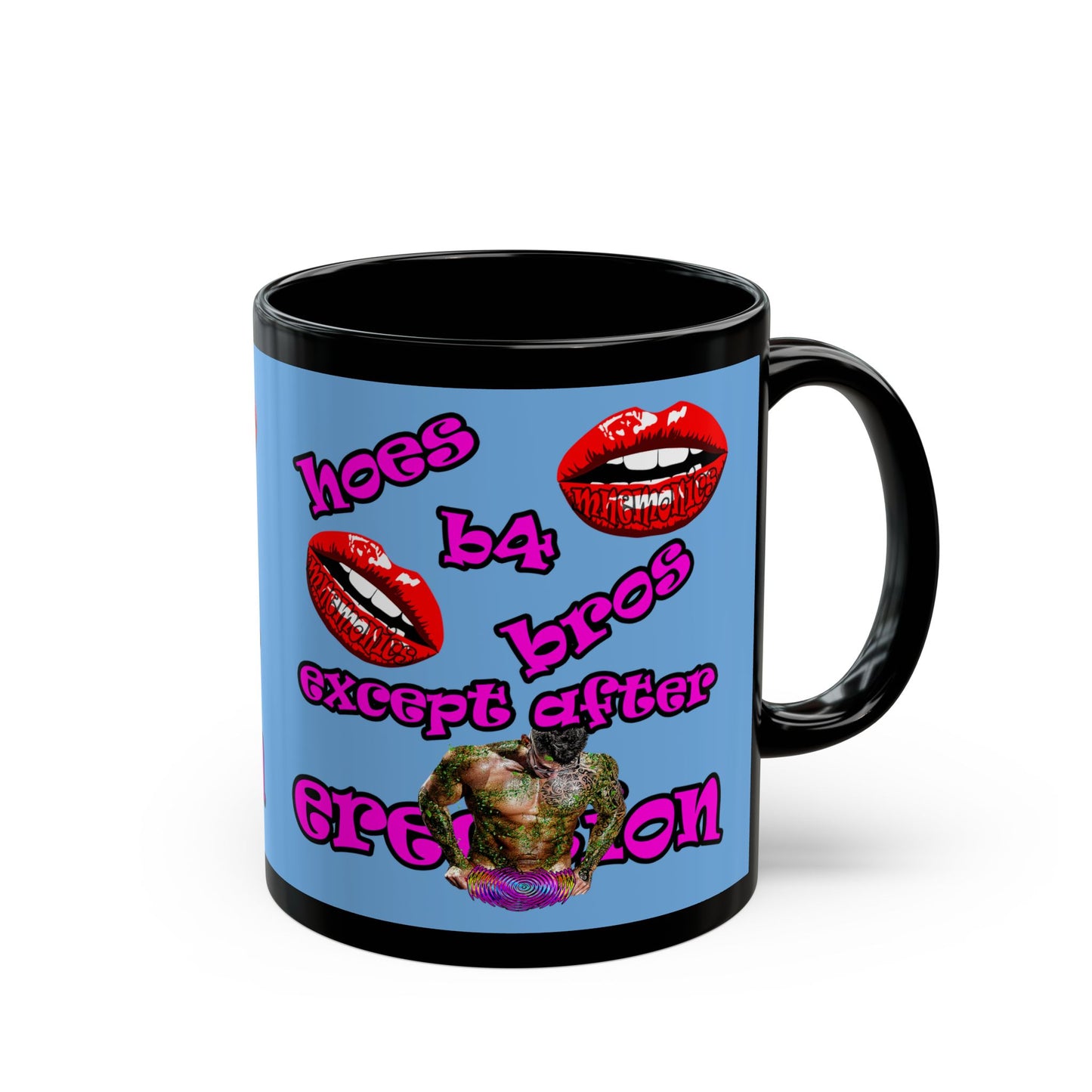 hoes b4 bros - Black Mug (light blue)