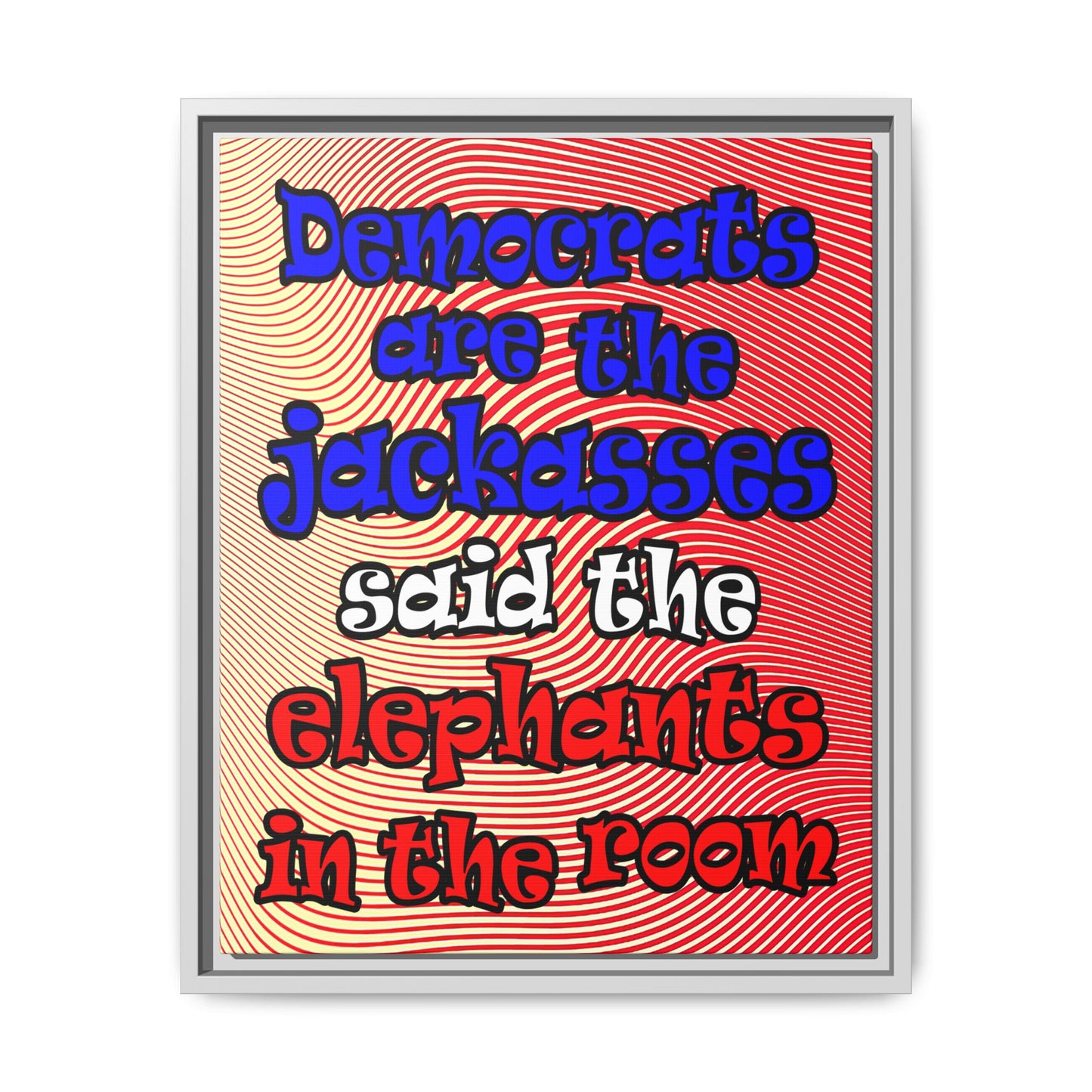 donkeys and elephants - framed canvas art (yellow-orange wave)