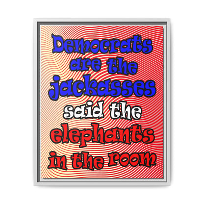 donkeys and elephants - framed canvas art (yellow-orange wave)