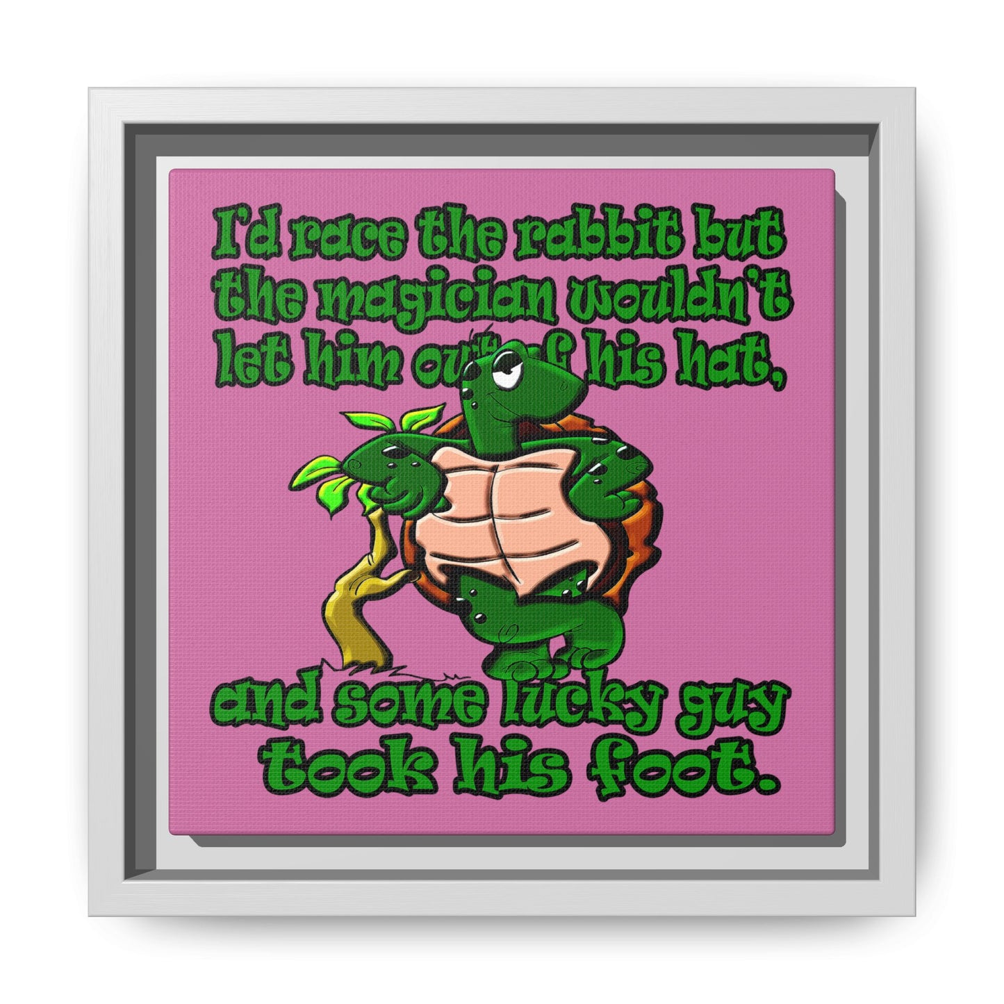 turtle race - framed canvas art (light pink)