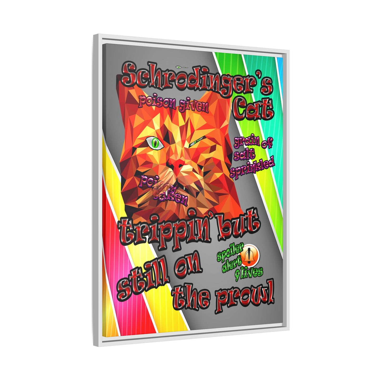 schrodinger's cat - framed canvas art (rainbow split)