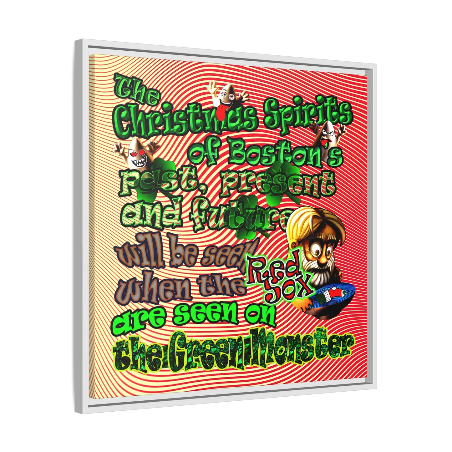 christmas spirits of boston - framed canvas art (yellow-orange wave)