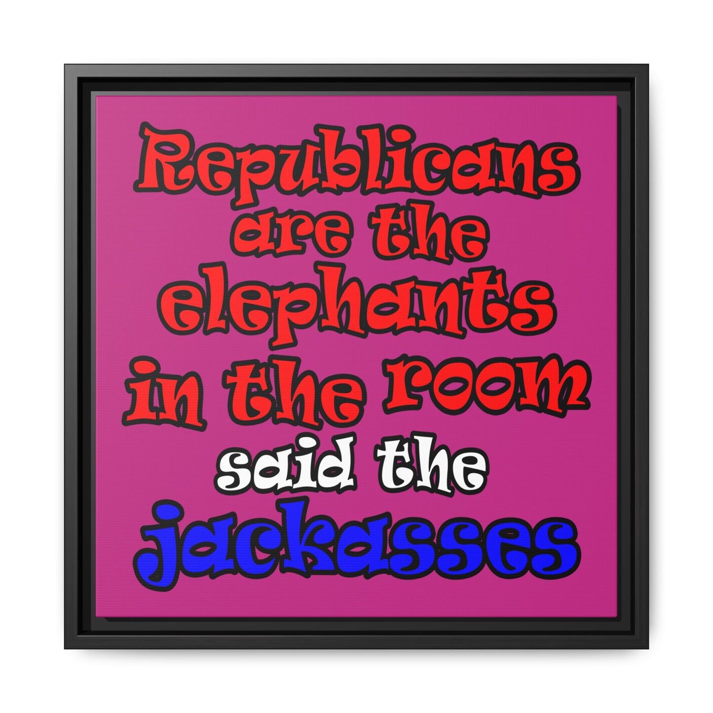 donkeys and elephants - framed canvas art (pink)