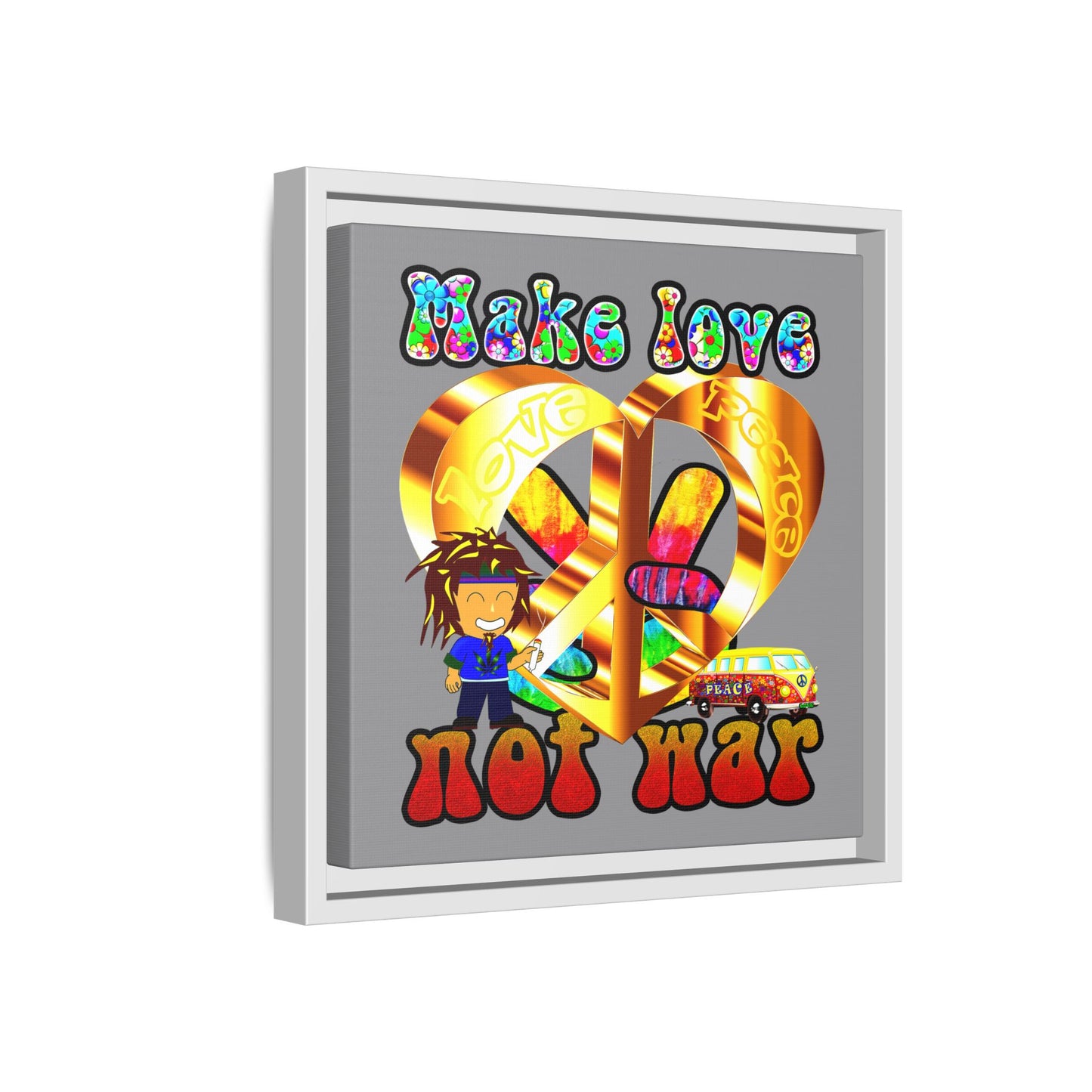 love peace - framed canvas art (grey)